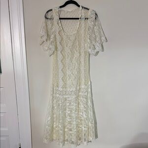 Elegant Cream Lace  Overlay Dress- dropped waist
